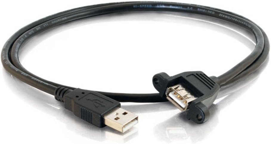 C2G USB Cable, USB Panel Mount, USB 2.0 Cable, USB A to A Cable, 3 Feet (0.91 Meters), Black, Cables to Go 28064