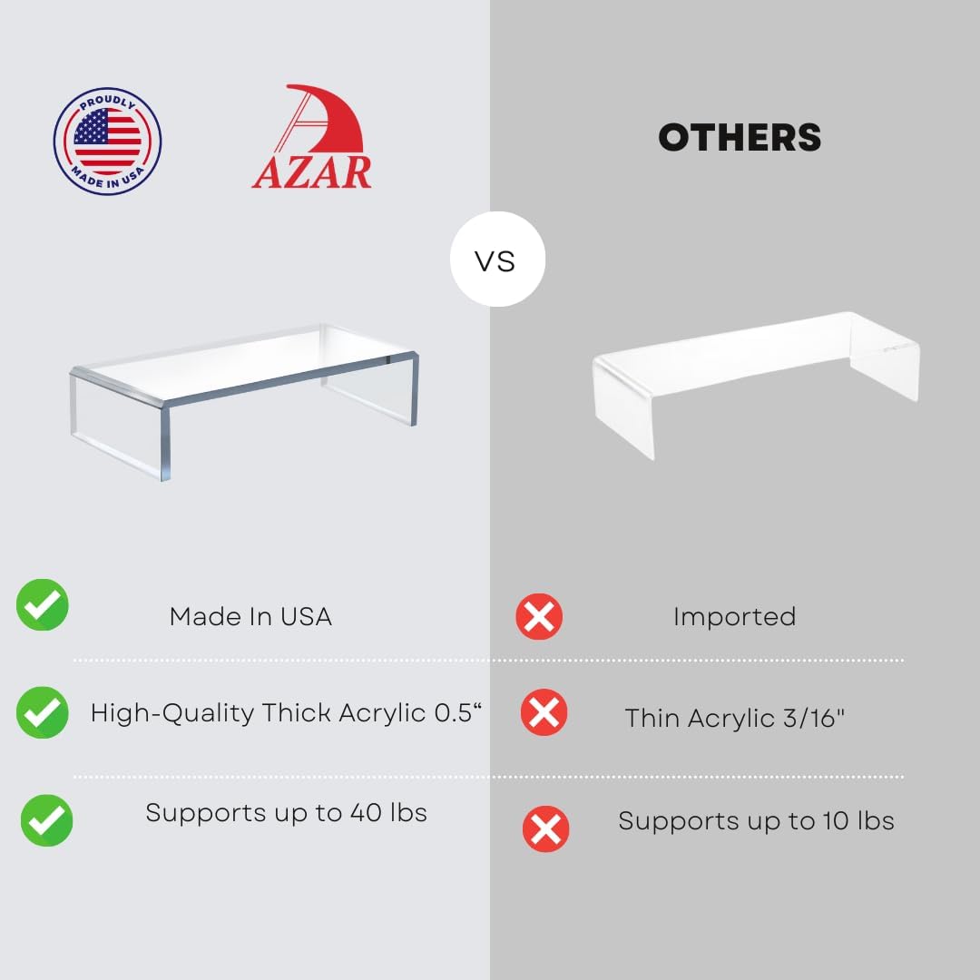 Azar 515360 Acrylic Monitor Stand Riser – Made in USA Laptop stand and Monitor Riser Acrylic Monitor Stand Riser Clear