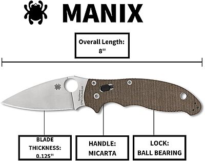 Spyderco C101MPCW2 Manix 2 Brown Canvas with Micarta Handle - CPM CRU-WEAR Steel Blade, PlainEdge, Full-Flat Grind