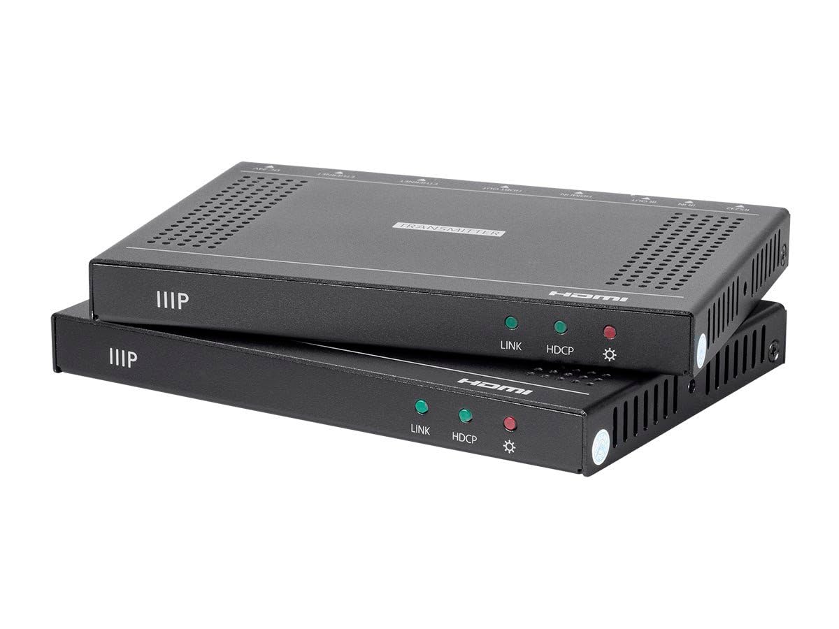 Monoprice 4K Pro HDBaseT Extender Kit, 100 Meters with PoH, RS232, HDCP 2.2, Black - Blackbird Series