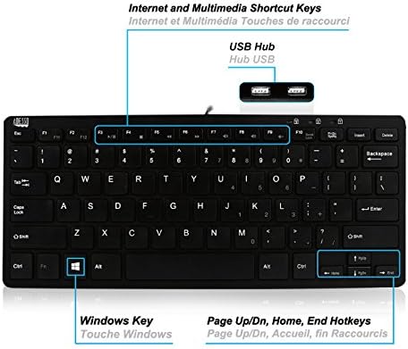Adesso SlimTouch 510 Mini Keyboard with USB Hubs (AKB-510HB), Black