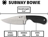 Spyderco Subway Bowie Fixed Blade Knife with Ultra-Corrosion Resistant LC200N Blade and FRN Handle