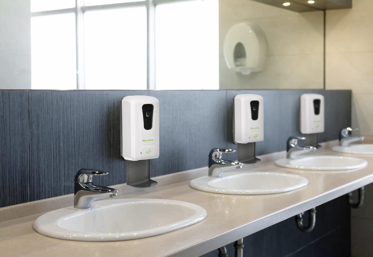 Alpine Automatic Hand Sanitizer Dispenser - Touchless Soap Dispenser with Drip Tray for Restaurant, Hospital, School, Hotel, Kitchen and Bathroom -1200mL Liquid, Gel White White Liquid w/ Drip Tray