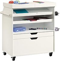 Sauder Craft Pro Mobile Craft Cart, 36inH x 37 1/4inW x 19 1/2inD, Soft White