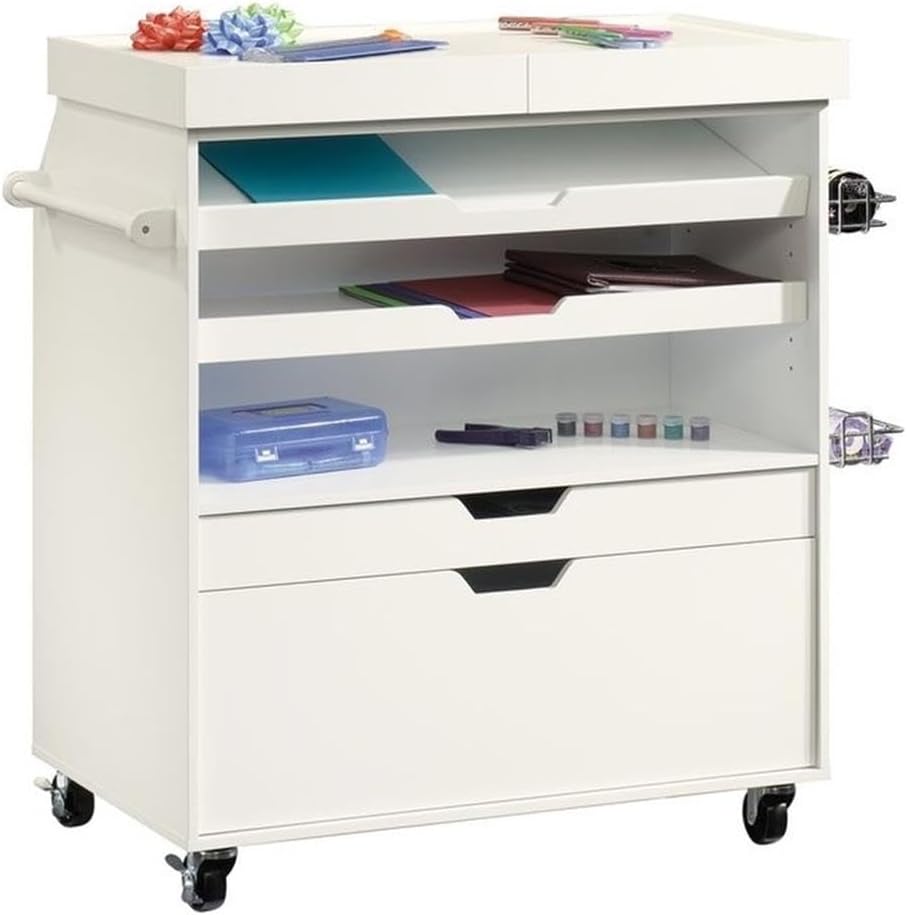 Sauder Craft Pro Mobile Craft Cart, 36inH x 37 1/4inW x 19 1/2inD, Soft White