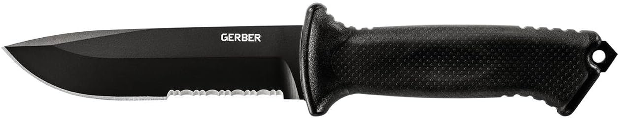 Gerber Gear Prodigy Survival Tactical Knife - Full Tang, Serrated Edge Knife - American Steel Blade - Molded Soft-Grip