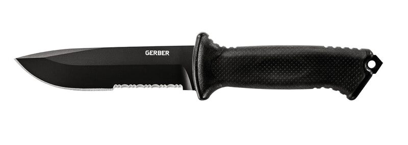 Gerber Gear Prodigy Survival Tactical Knife - Full Tang, Serrated Edge Knife - American Steel Blade - Molded Soft-Grip - with Protective MOLLE Sheath - Black