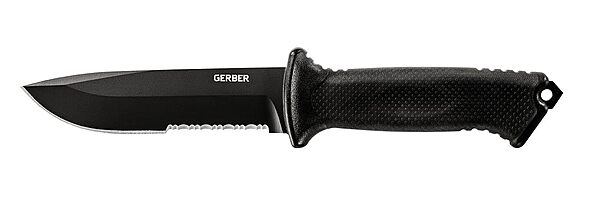 Gerber Gear Prodigy Survival Tactical Knife - Full Tang, Serrated Edge Knife - American Steel Blade - Molded Soft-Grip - with Protective MOLLE Sheath - Black