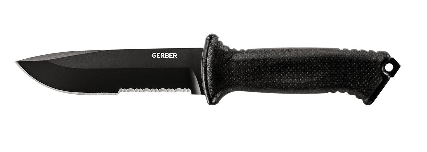 Gerber Gear Prodigy Survival Tactical Knife - Full Tang, Serrated Edge Knife - American Steel Blade - Molded Soft-Grip