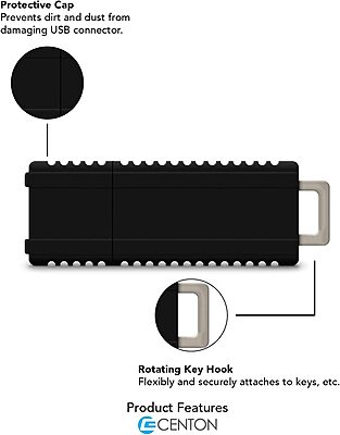 Centon DataStick Pro USB 3.0 Flash Drive, 8GB, Elite Black, S1-U3E1-8G
