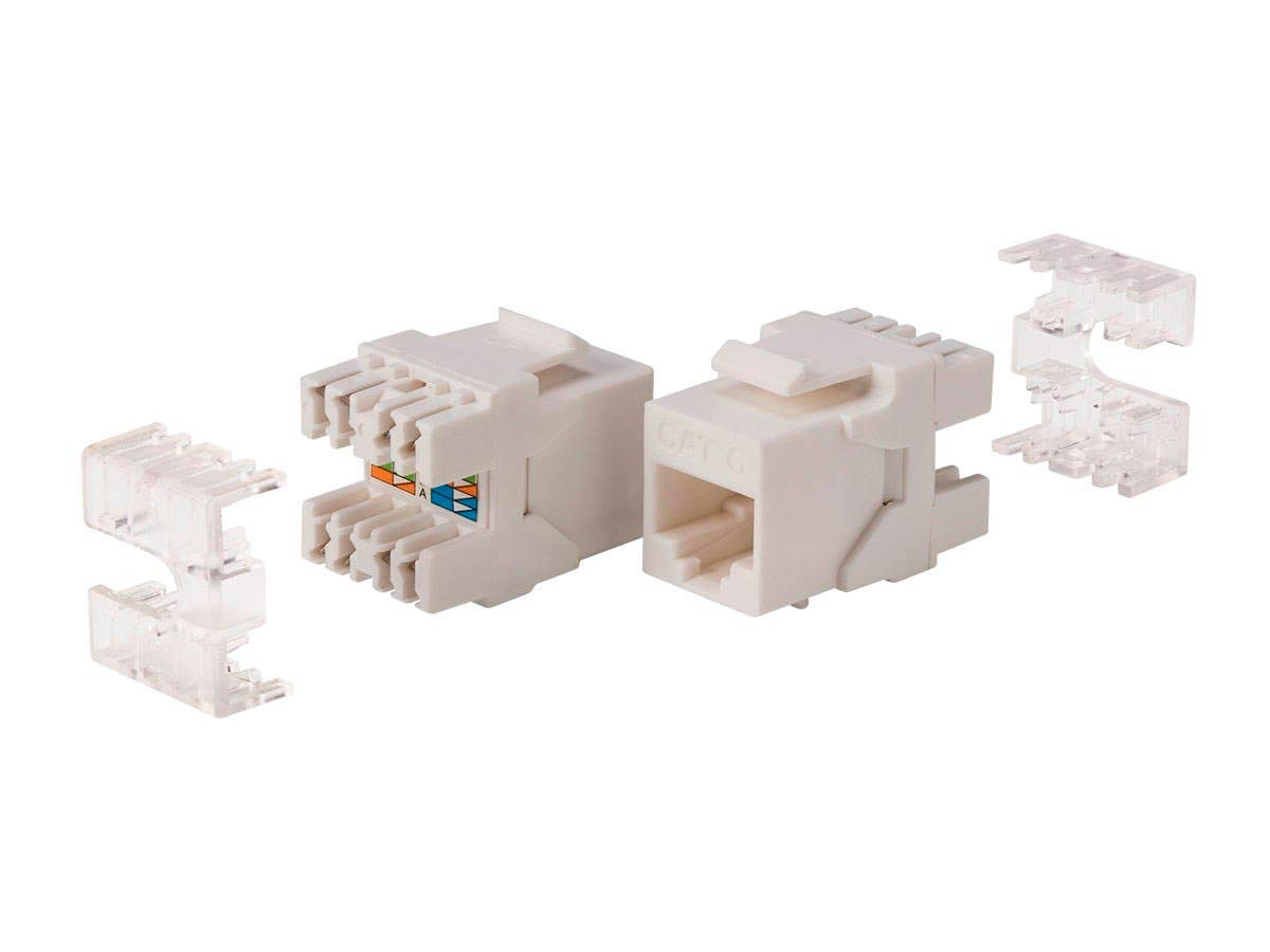 Monoprice Cat6 RJ45 Keystone - 180-Degree, Dual IDC, for 22-24AWG Solid Wire, UL Listed, 8P8C, White White Punch Down