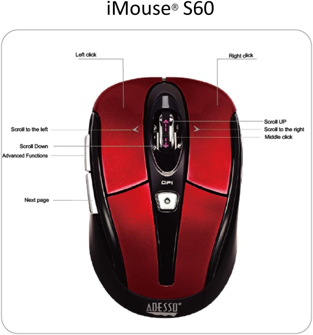 ADESSO iMouse S60 Wireless Optical Mouse with 2.4 GHz RF, Programmable Driver, Tilt-Wheel Scrolling