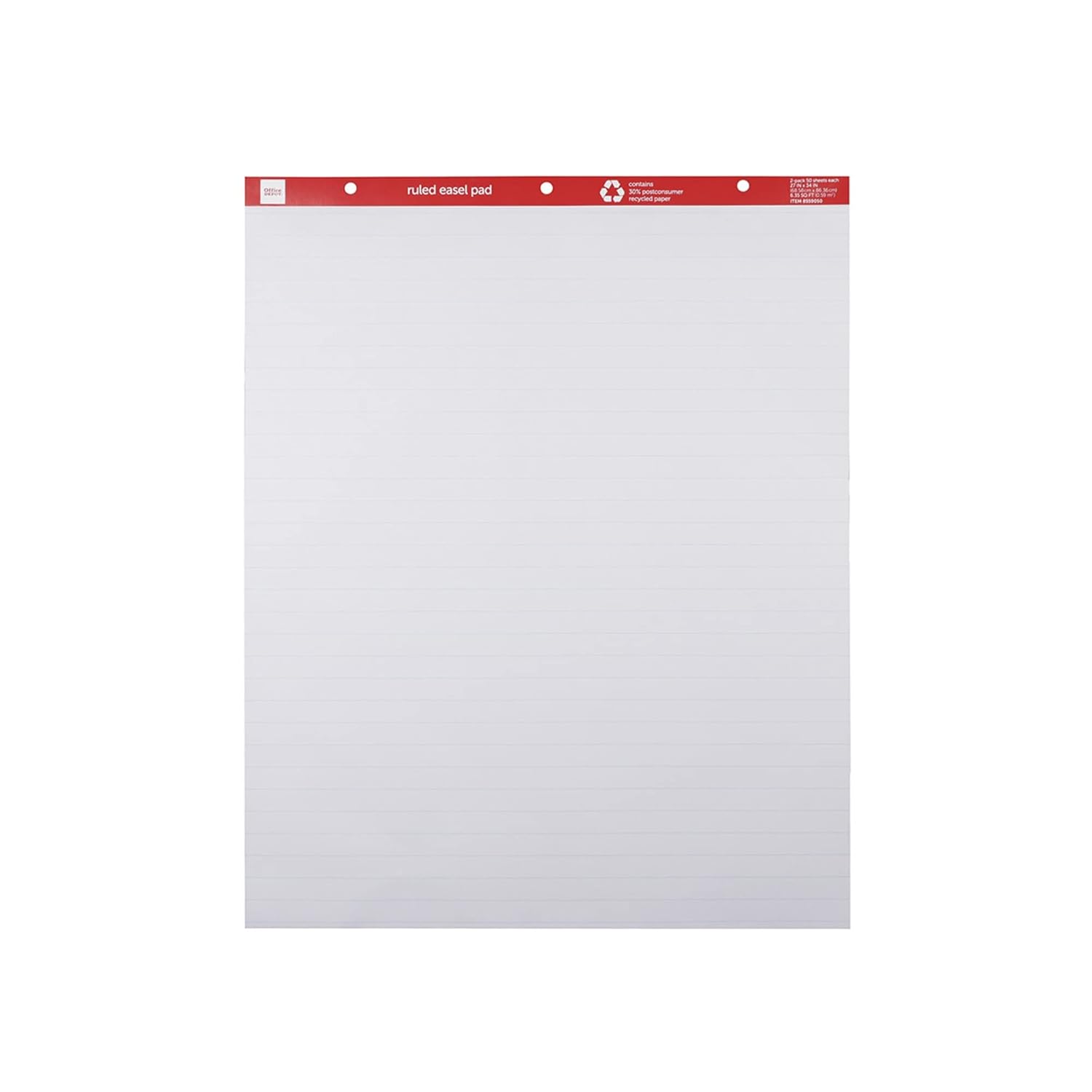 Office Depot® Brand Easel Pads, 27" x 34", Ruled, 50 Sheets, 30% Recycled, White, Pack Of 2