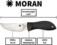 Spyderco Moran Fixed Blade Knife - Black FRN Handle with PlainEdge, Full-Flat Grind, VG-10 Steel Blade - Includes Boltaron Sheath - FB01P