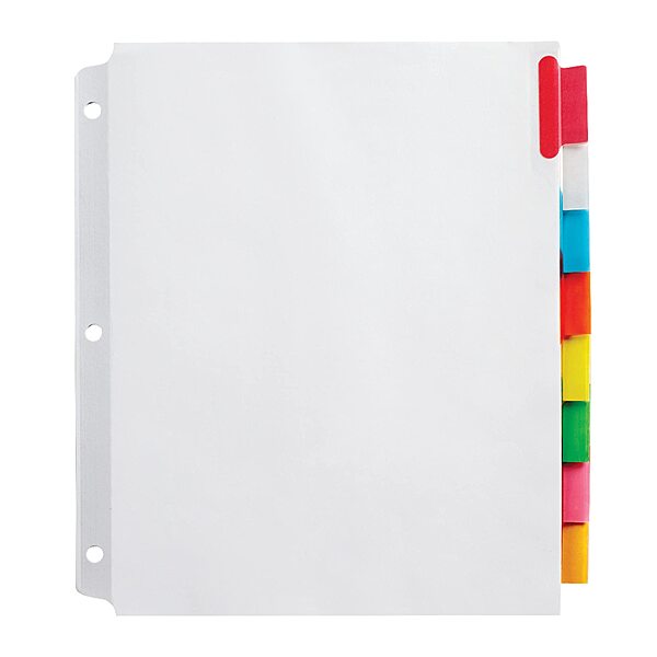 Office Depot Insertable Extra-Wide Dividers With Big Tabs, Assorted Colors, 8-Tab, OD14795