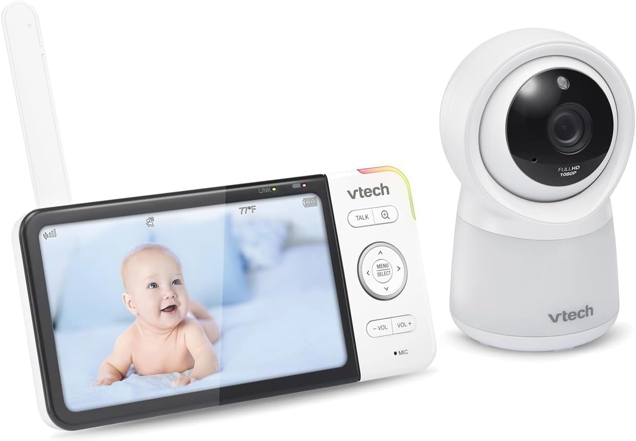 VTech RM5754HD RM5754HD Smart Wi-Fi 1080p Video Baby Monitor System with 5-in. Display, Night-Light, and Remote Access, White