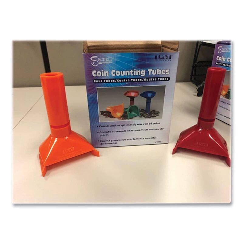 CONTROLTEK Coin Counting Tubes, 1 Compartment, Assorted Colors, 4/Pack (560077)