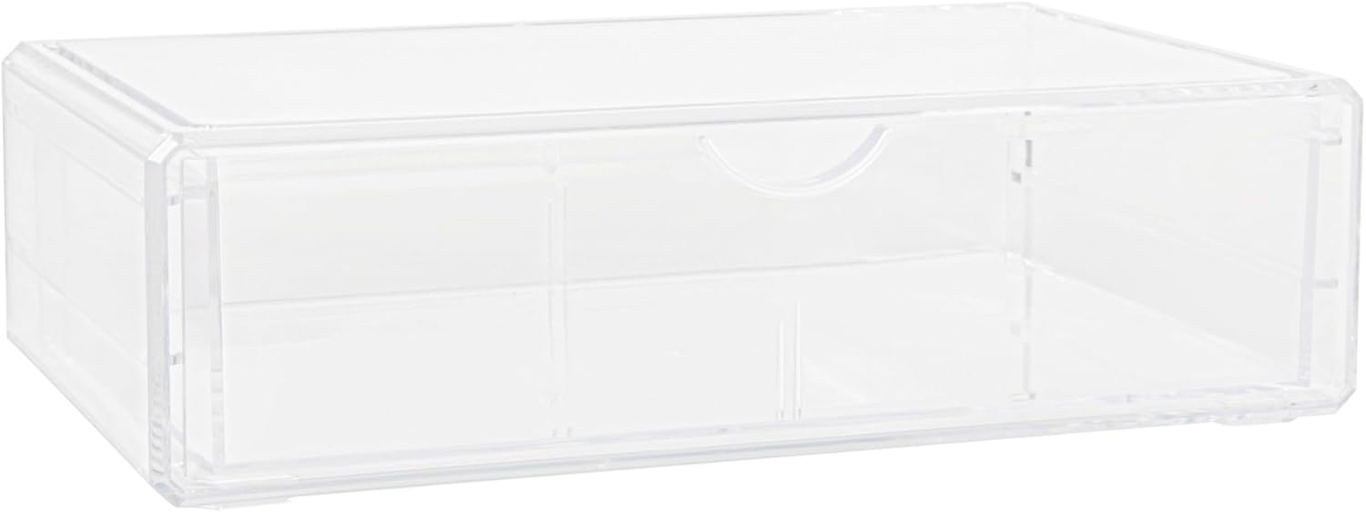 Martha Stewart Brody Desk Organizer with Drawers, Stackable Plastic Storage Box