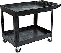 Rubbermaid Commercial Products 2-Shelf Utility/Service Cart, Medium, Black, Lipped Shelves, Ergonomic Handle, 500 lbs. Capacity, for Warehouse/Garage/Cleaning/Manufacturing Medium Black