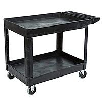 Rubbermaid Commercial Products 2-Shelf Utility/Service Cart, Medium, Black, Lipped Shelves, Ergonomic Handle, 500 lbs. Capacity, for Warehouse/Garage/Cleaning/Manufacturing Medium Black