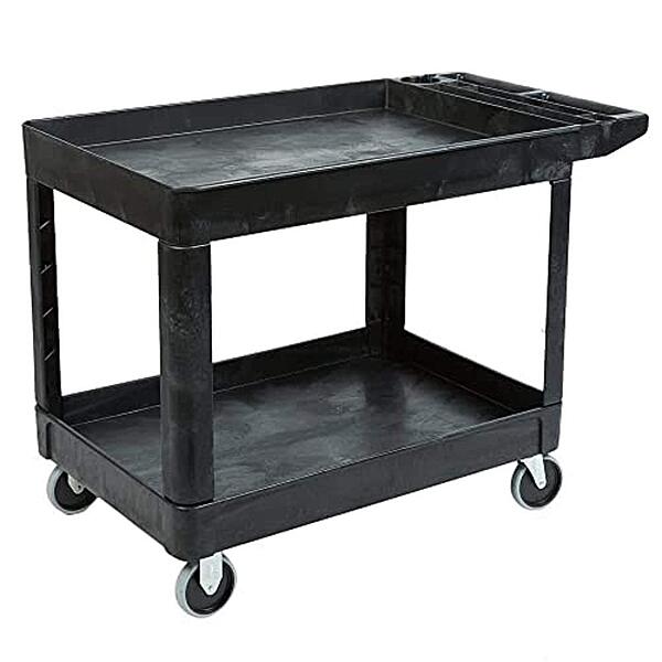 Rubbermaid Commercial Products 2-Shelf Utility/Service Cart, Medium, Black, Lipped Shelves, Ergonomic Handle, 500 lbs. Capacity, for Warehouse/Garage/Cleaning/Manufacturing Medium Black