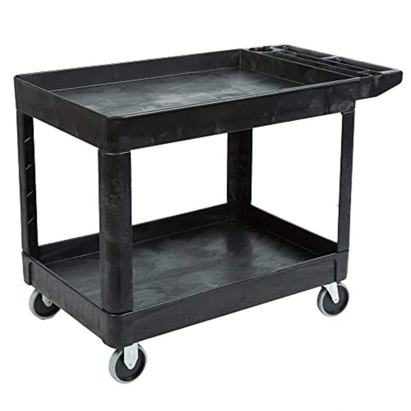 Rubbermaid Commercial Products 2-Shelf Utility/Service Cart, Medium, Black, Lipped Shelves, Ergonomic Handle, 500 lbs. Capacity, for Warehouse/Garage/Cleaning/Manufacturing Medium Black