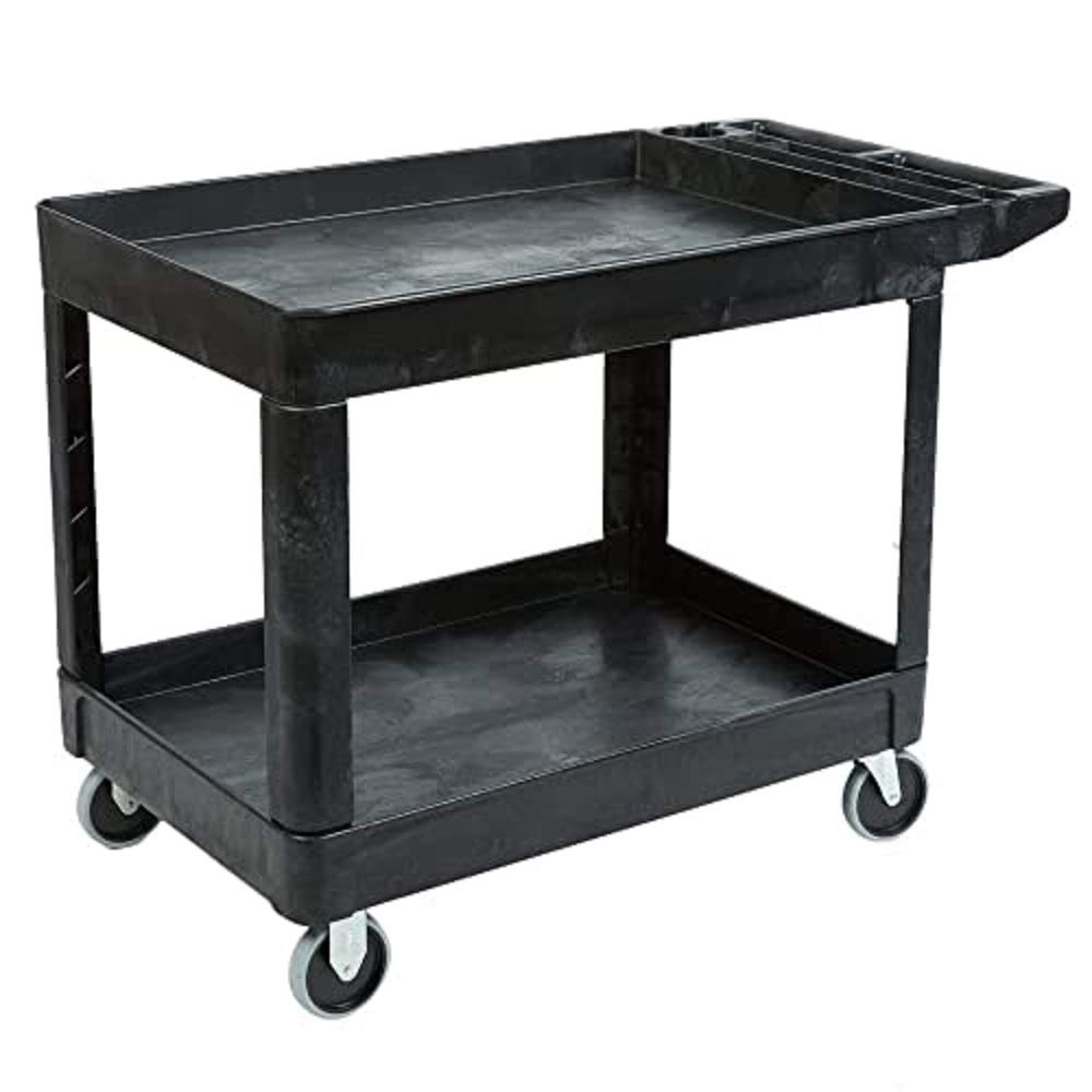 Rubbermaid Commercial Products 2-Shelf Utility/Service Cart, Medium, Black, Lipped Shelves, Ergonomic Handle