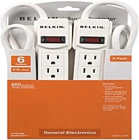 Belkin F5C048-2 6-Outlet Surge Protectors, 2-Pack - 200 Joules, 2 ft Cord
