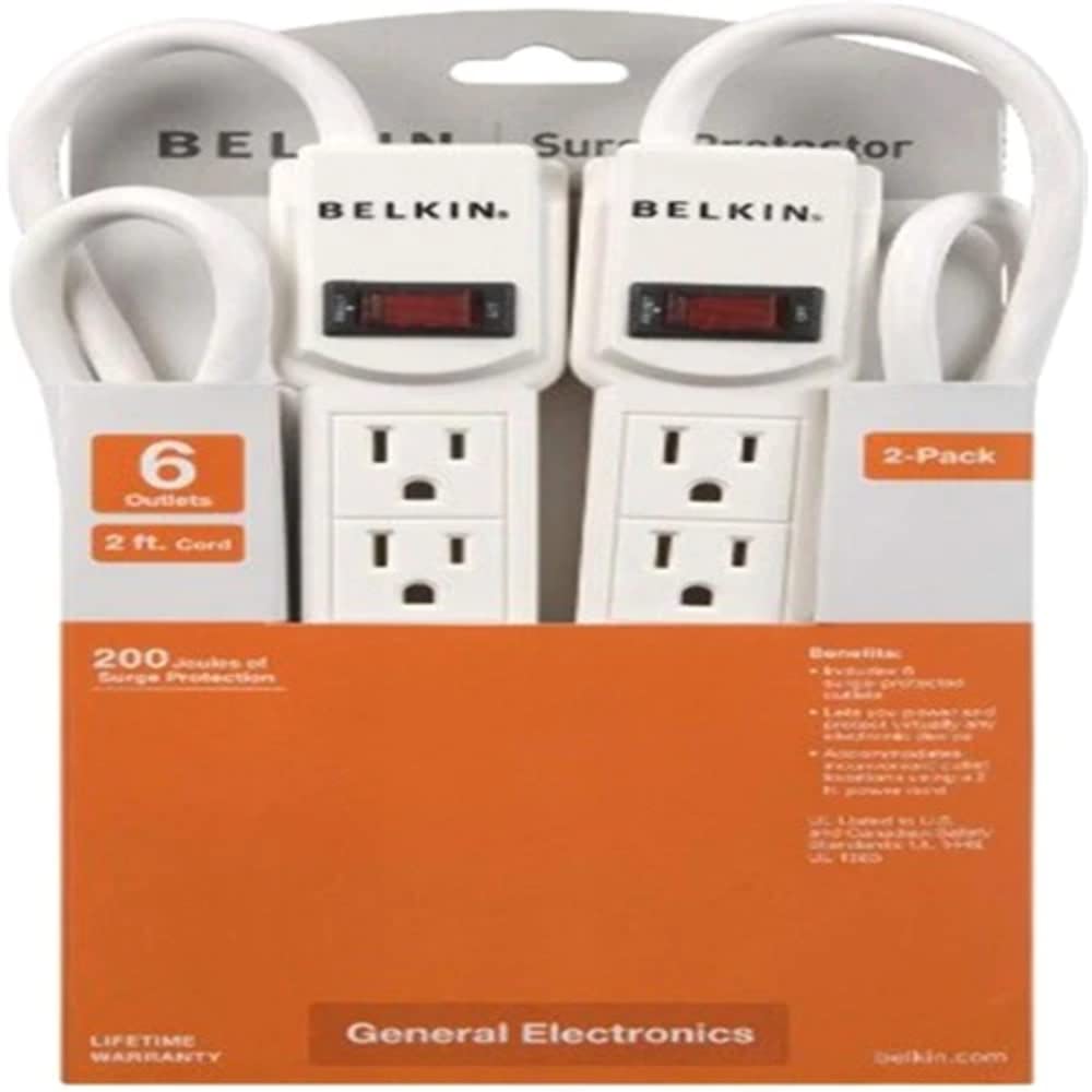 Belkin F5C048-2 6-Outlet Surge Protectors, 2-Pack - 200 Joules, 2 ft Cord