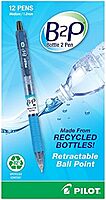 Pilot® B2P "Bottle To Pen" Retractable Ballpoint Pens, Medium Point, 1.0 mm, 86% Recycled, Translucent Blue Barrels, Black Ink, Pack Of 12
