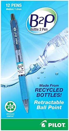 Pilot® B2P "Bottle To Pen" Retractable Ballpoint Pens, Medium Point, 1.0 mm, 86% Recycled, Translucent Blue Barrels