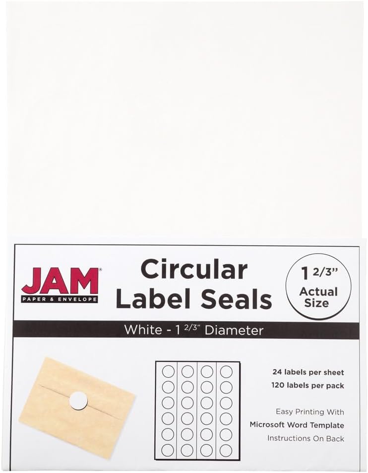 JAM PAPER Circle Label Sticker Seals - 1 2/3 Inch Diameter - 120 Round Labels/Pack