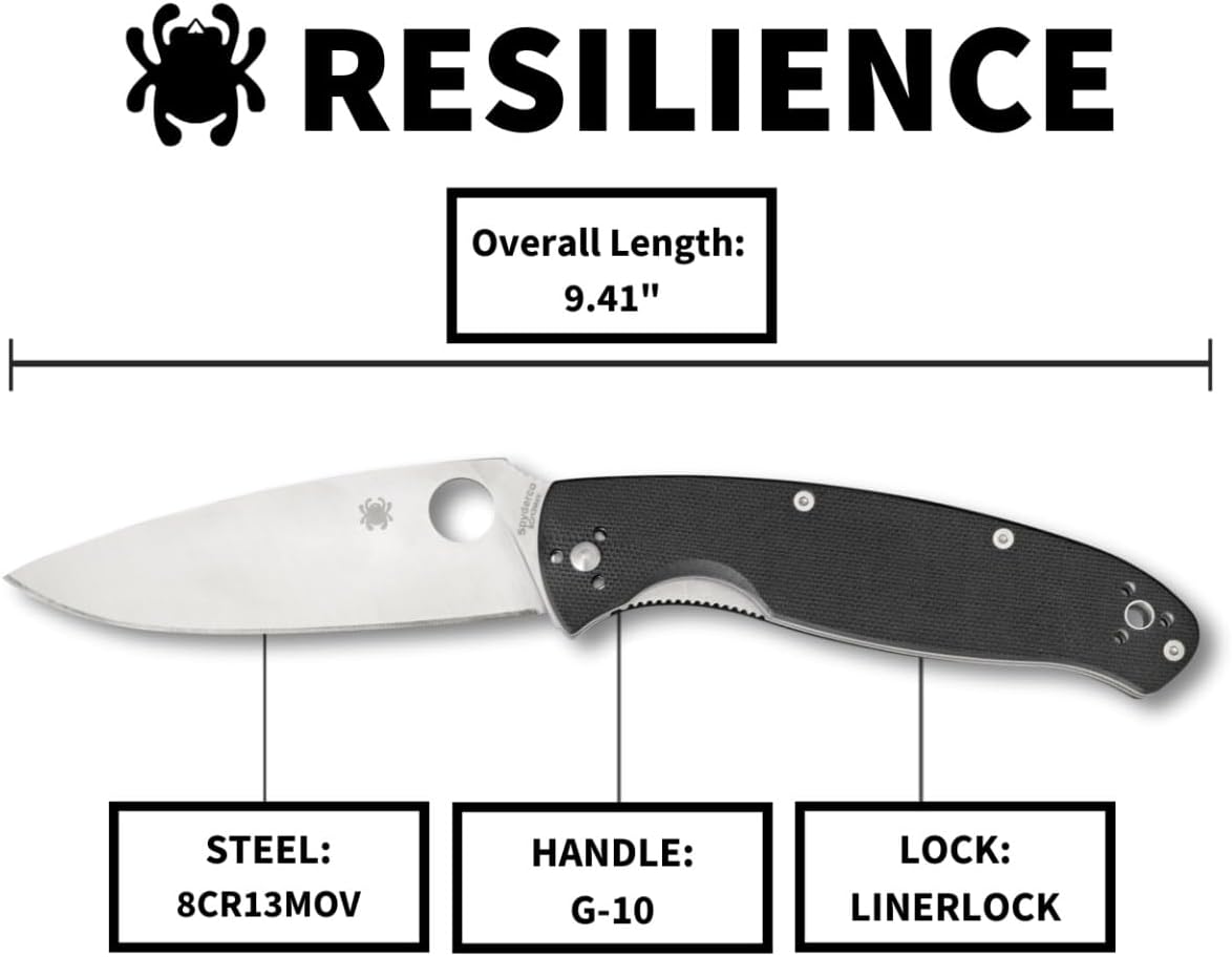 Spyderco Resilience Folding Pocket Knife with 4.20" 8Cr13MoV Stainless Blade and G-10 Handle - PlainEdge - C142GP