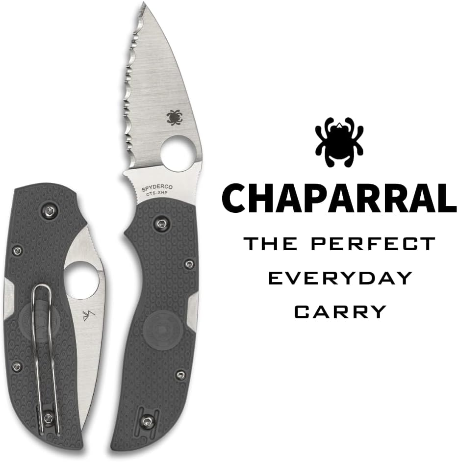 Spyderco Chaparral Folding Utility Pocket Knife with 2.8 Inch CTS XHP Stainless Steel Blade and Gray FRN Handle