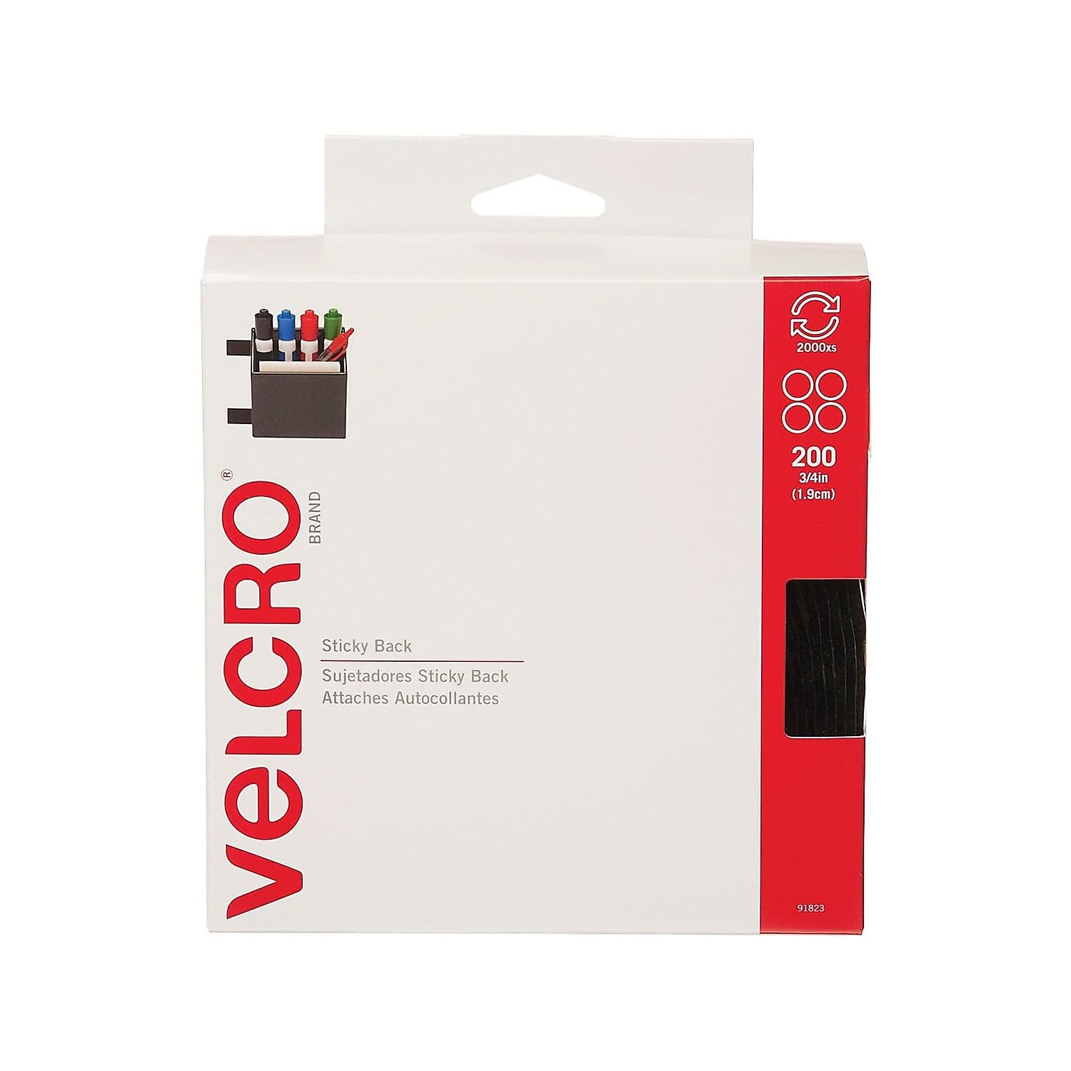 VELCRO Tape (91823) Industrial Indoor/Outdoor Hook & Loop Combo Packs, Dots, 3/4in, Black (200 Per Case) for Home & Office