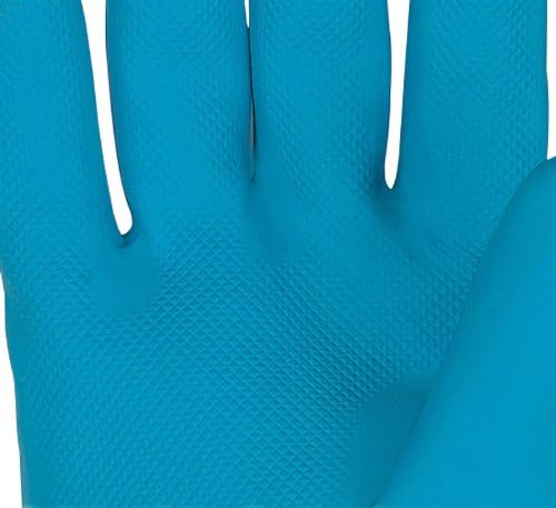 MCR Safety 5408S 8-1/2-Inch Chem-Tech Seamless Nitrile Rubber Gloves with Straight Cuff and Flocked Lining, Blue/Yellow