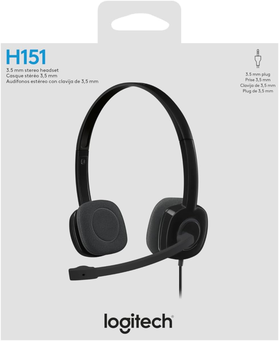 Logitech H151 Wired Headset, Analog Stereo Headphones with Rotating Noise-Cancelling Microphone, 3.5 mm Audio Jack