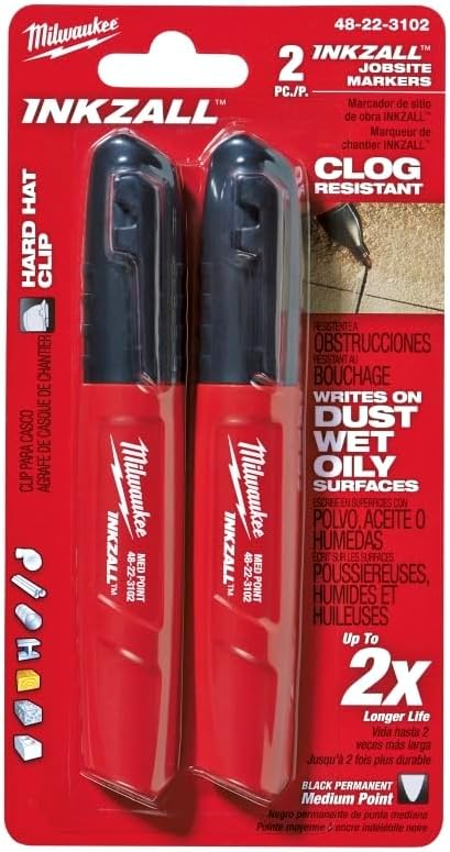 Milwaukee 48-22-3102 Inkzall Point Marker, Medium, Black, 2-Pack