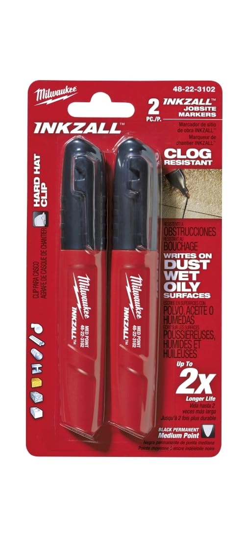 Milwaukee 48-22-3102 Inkzall Point Marker, Medium, Black, 2-Pack