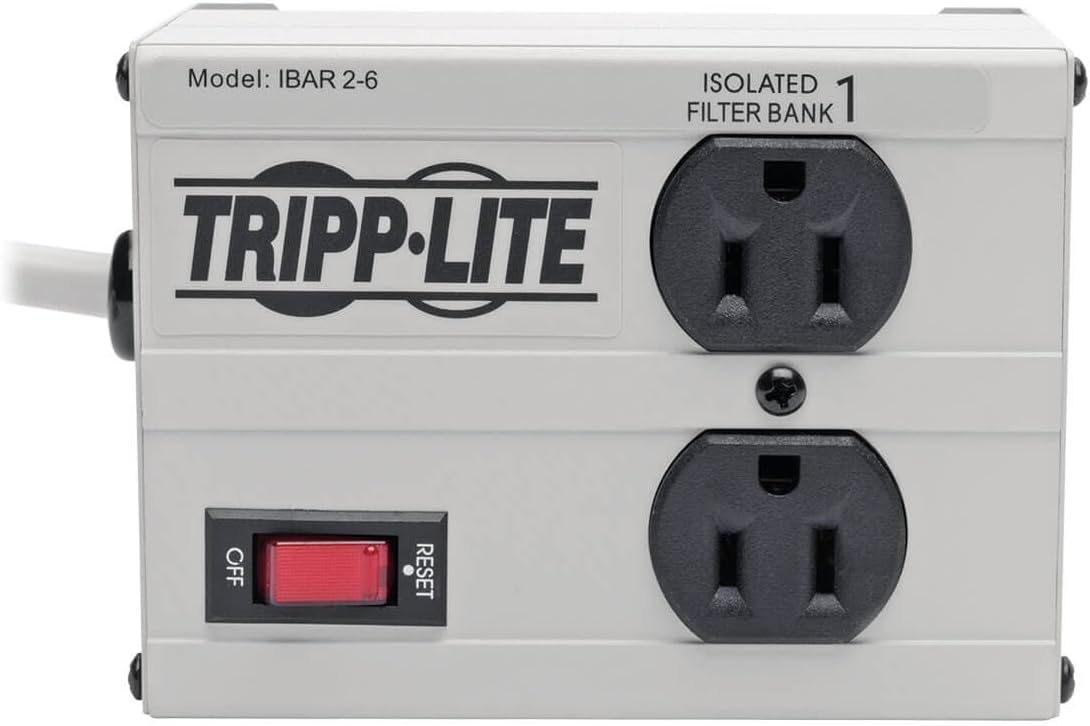 Tripp Lite IBAR2-6D Isobar 2 Outlet Surge Protector Power Strip, 6ft Cord, Right-Angle Plug, Metal