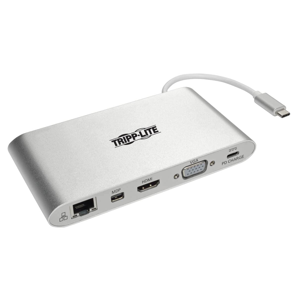 Tripp Lite USB-C Docking Station w/USB-A, HDMI, VGA, mDP, Gbe, Memory Cards 3.5mm, USB C PD Charging 4K @ 30Hz