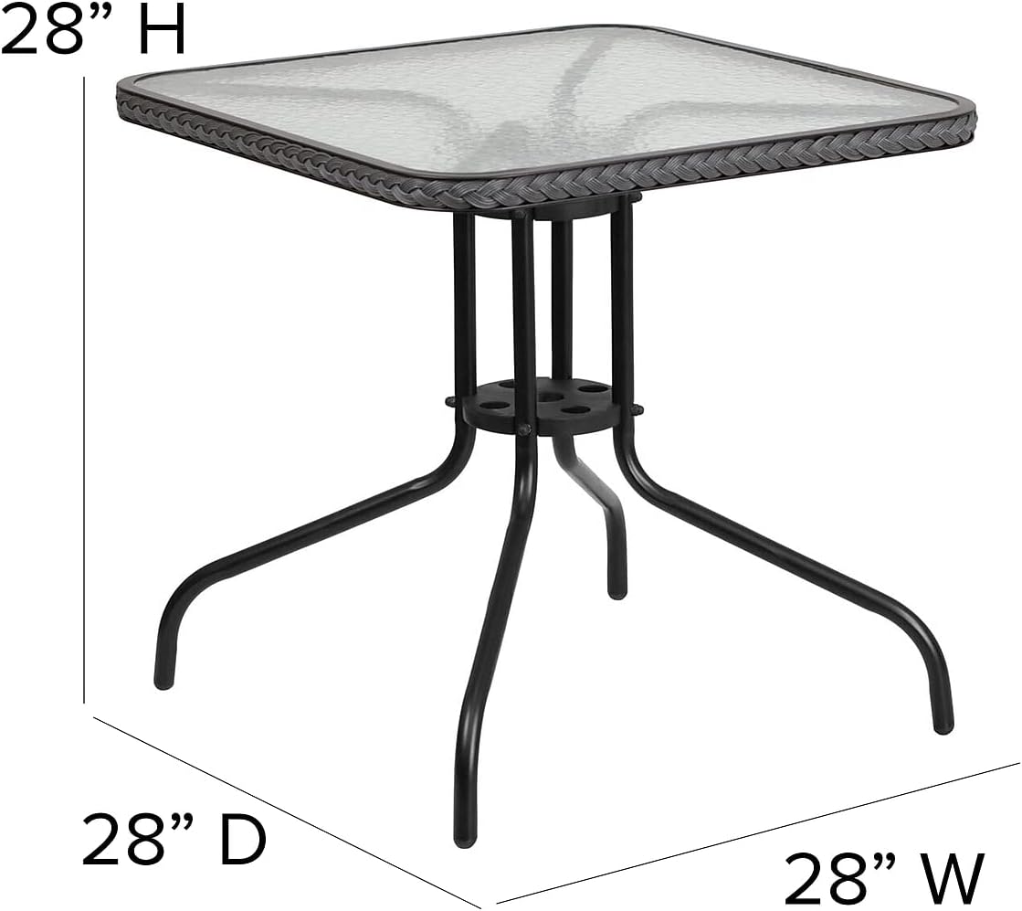Flash Furniture 5-Piece 28in Square Indoor/Outdoor Patio Table and Chairs Set with Glass Metal Bistro Table and 4 Stackable