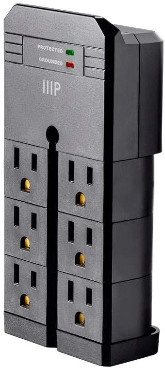 Monoprice 115876 6 Outlet Rotating Power Surge Protector Wall Tap - Black | UL Rated 2