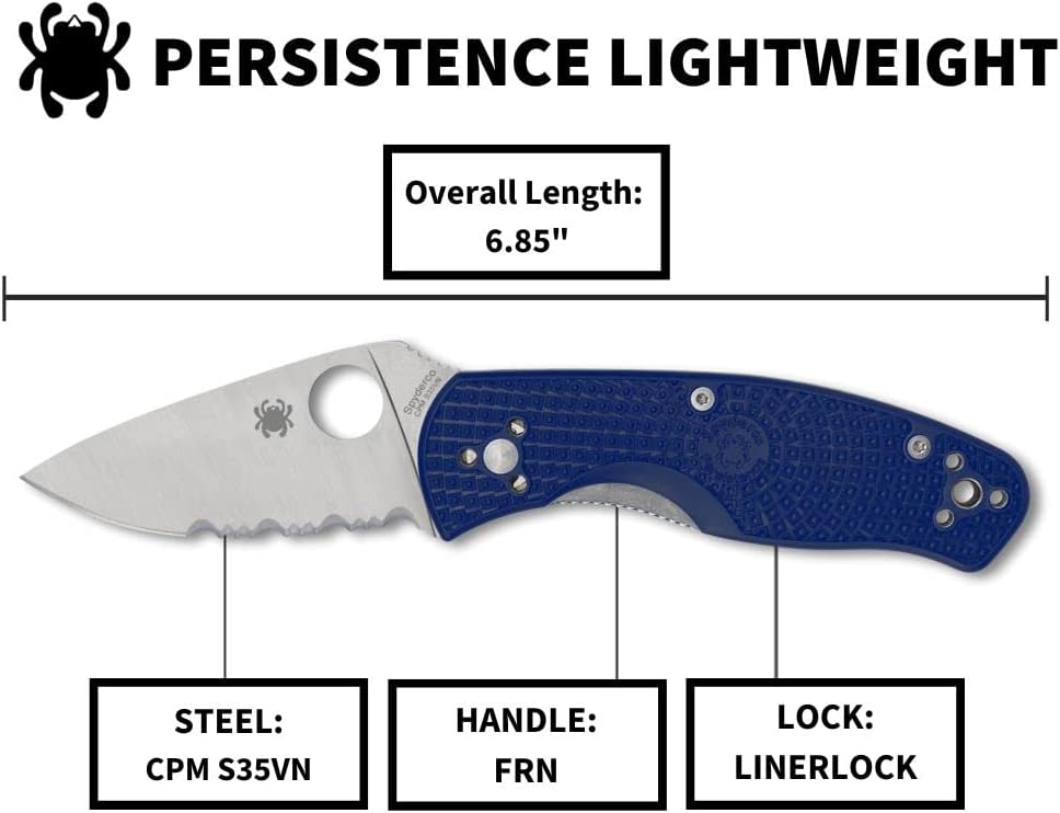Spyderco Persistence Lightweight Folding Pocket Knife with 2.75 Inch CPM S35VN Steel Blade and Blue FRN Handle