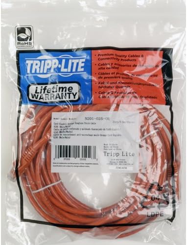Eaton Tripp Lite Series Cat6 Gigabit Snagless Molded (UTP) Ethernet Cable (RJ45 M/M), PoE, Orange, 7 ft. (2.13 m) - N201007OR