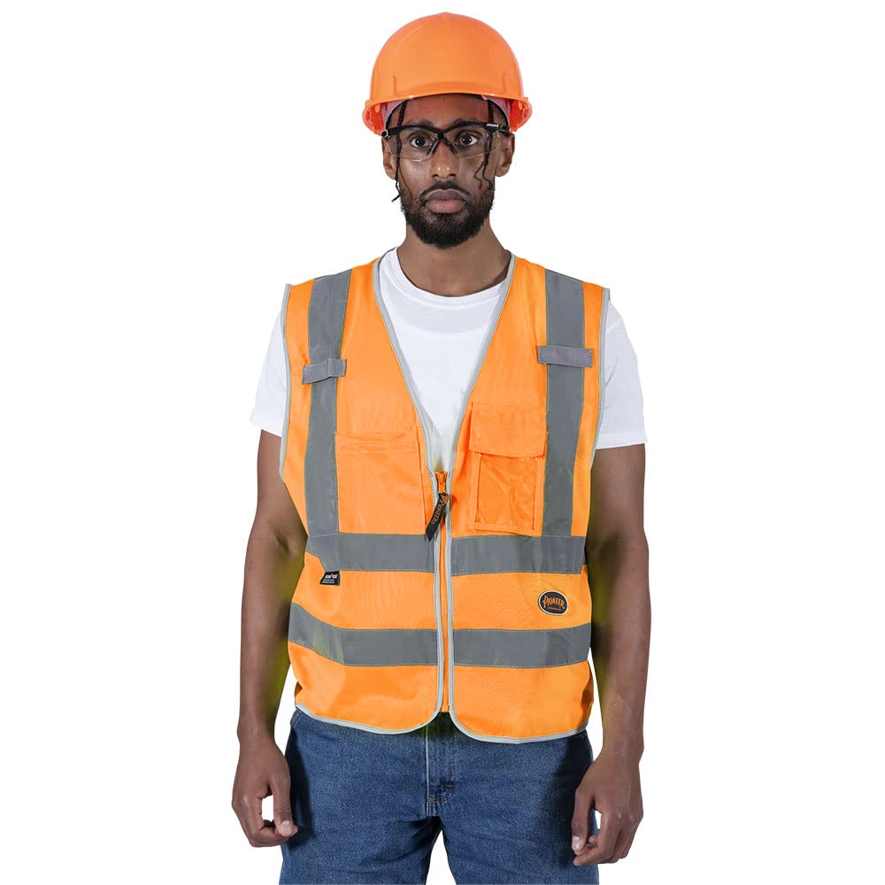 Pioneer Safety Vest - Hi Vis Reflective with 8 Pockets, Zipper Closure, ANSI/ISEA 107-2015 Class 2 Type P/R