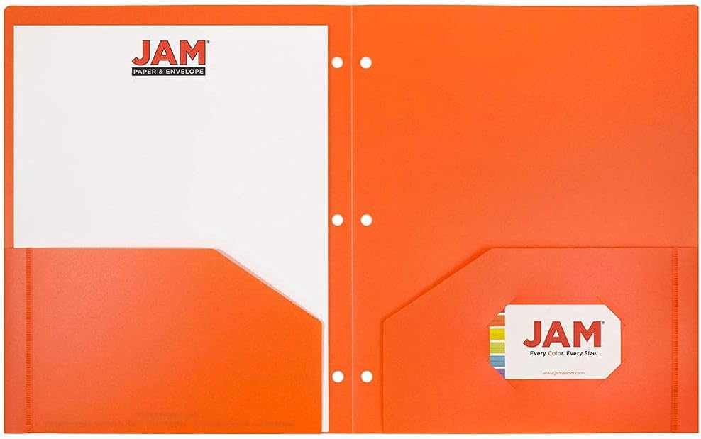 JAM PAPER Heavy Duty Plastic 3-Hole Punched 2-Pocket Presentation Folders