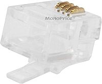 Monoprice 6P4C RJ11 Modular Plugs - For Round Solid/Stranded Cable, 3 Prongs, 50 Pack, Clear