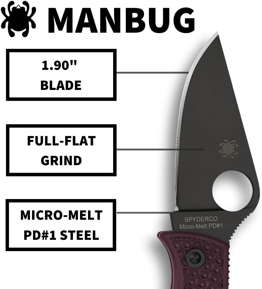 Spyderco Manbug Folding Pocket Knife with Micro-Melt PD#1 Steel Blade and FRN Handle - PlainEdge - MBBGBKP