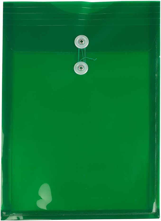 JAM PAPER Open-End Plastic Envelopes, Button & String